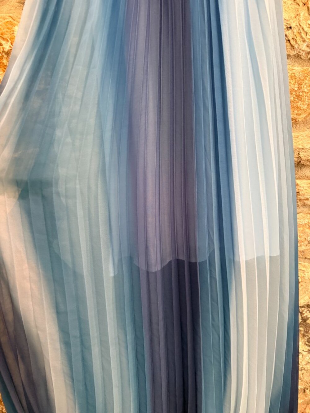Halter Pleated Blue Watercolor Socialite Maxi Dress NWT sz XS - Picture 3 of 5